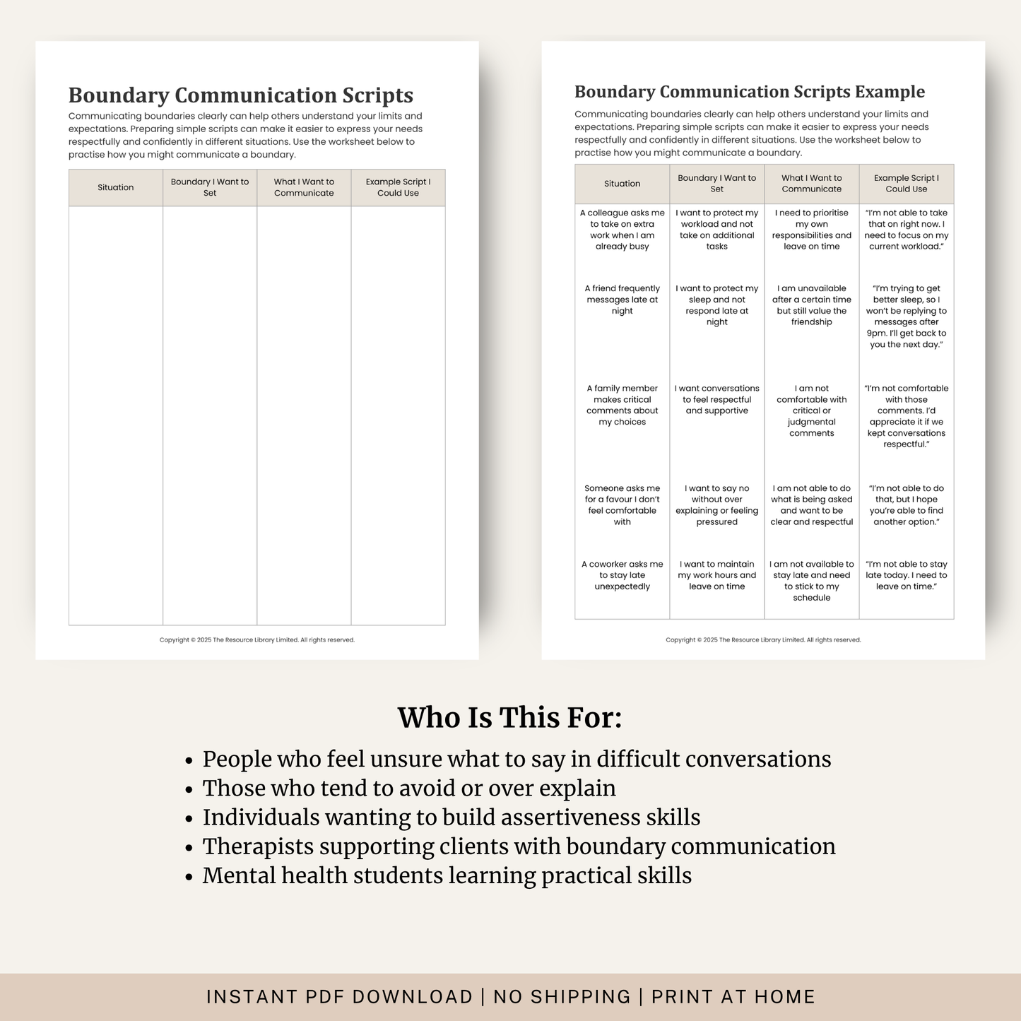 Boundary Communication Scripts Worksheet