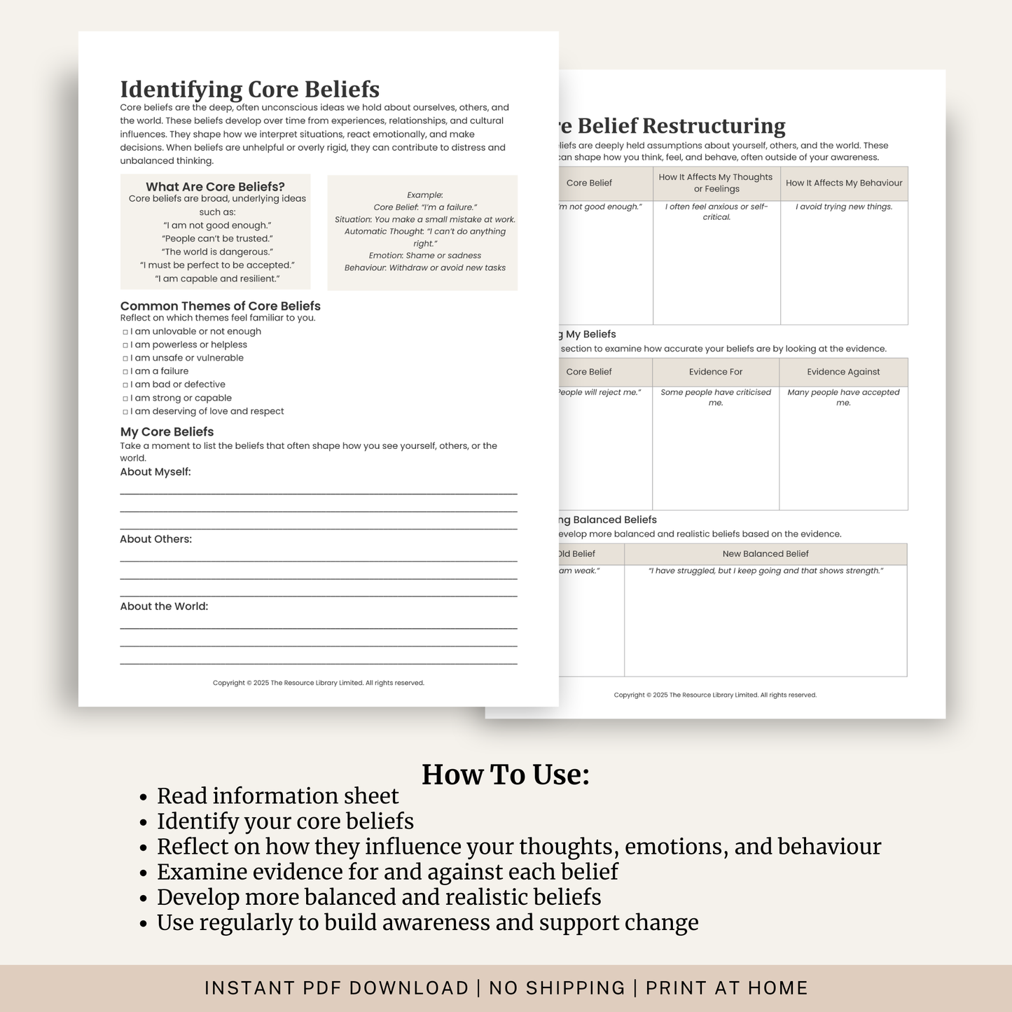 Core Beliefs Worksheets