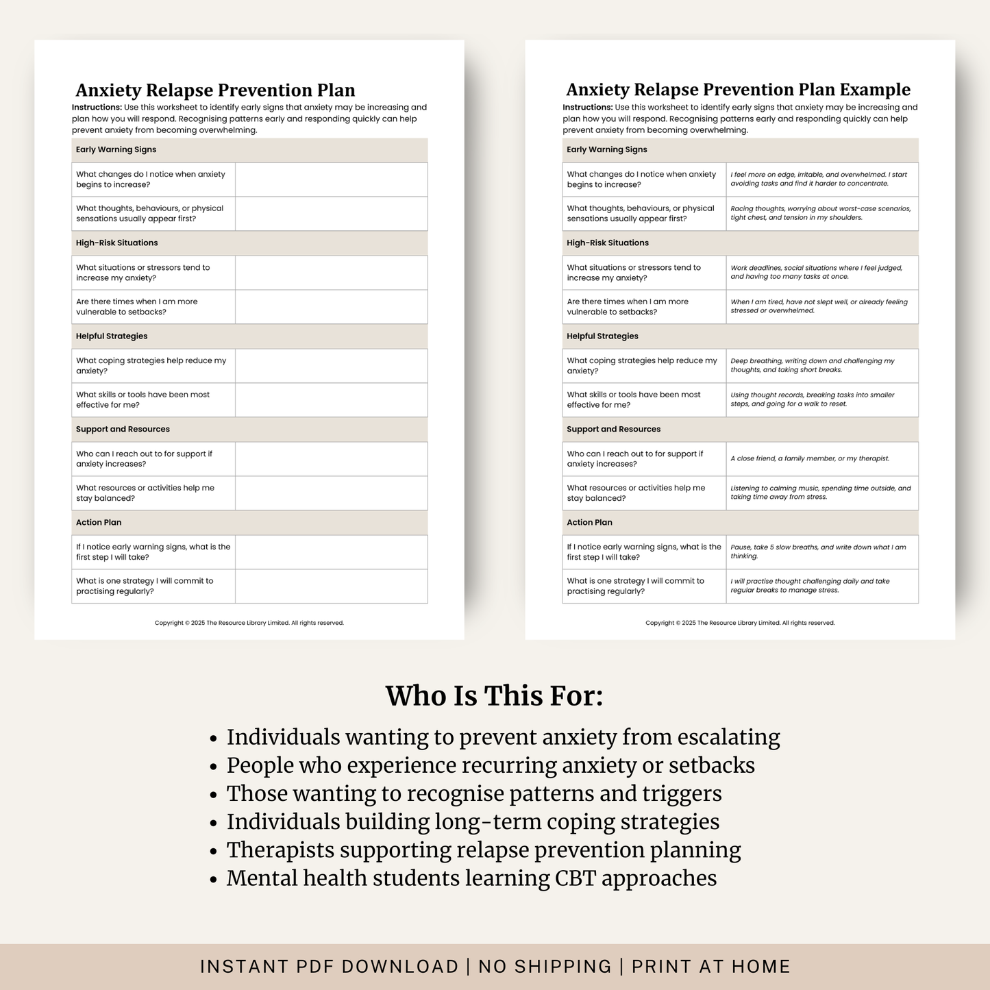 Anxiety Relapse Prevention Plan Worksheet