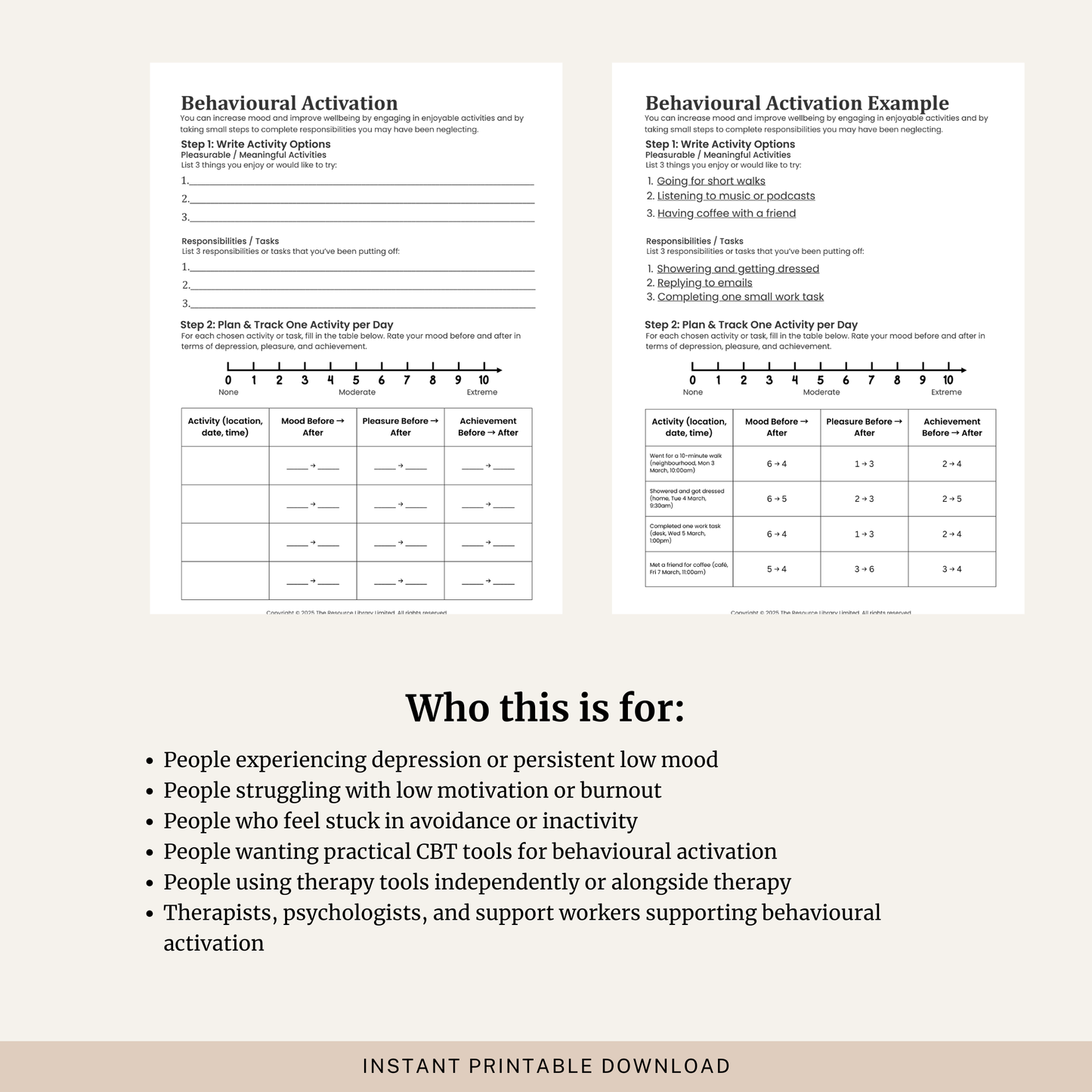 Behavioural Activation Worksheet