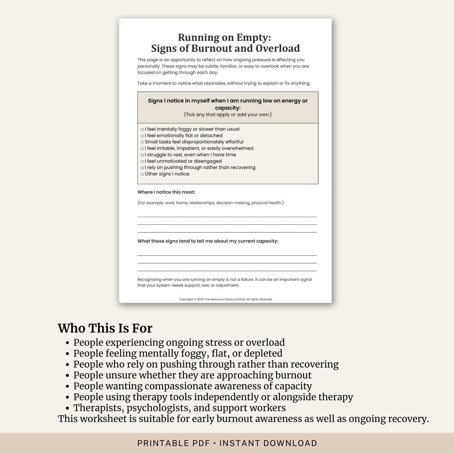 Running on Empty: Signs of Burnout and Overload Worksheet
