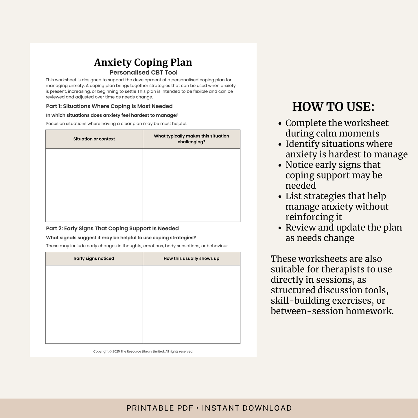 Anxiety Coping Plan Worksheet