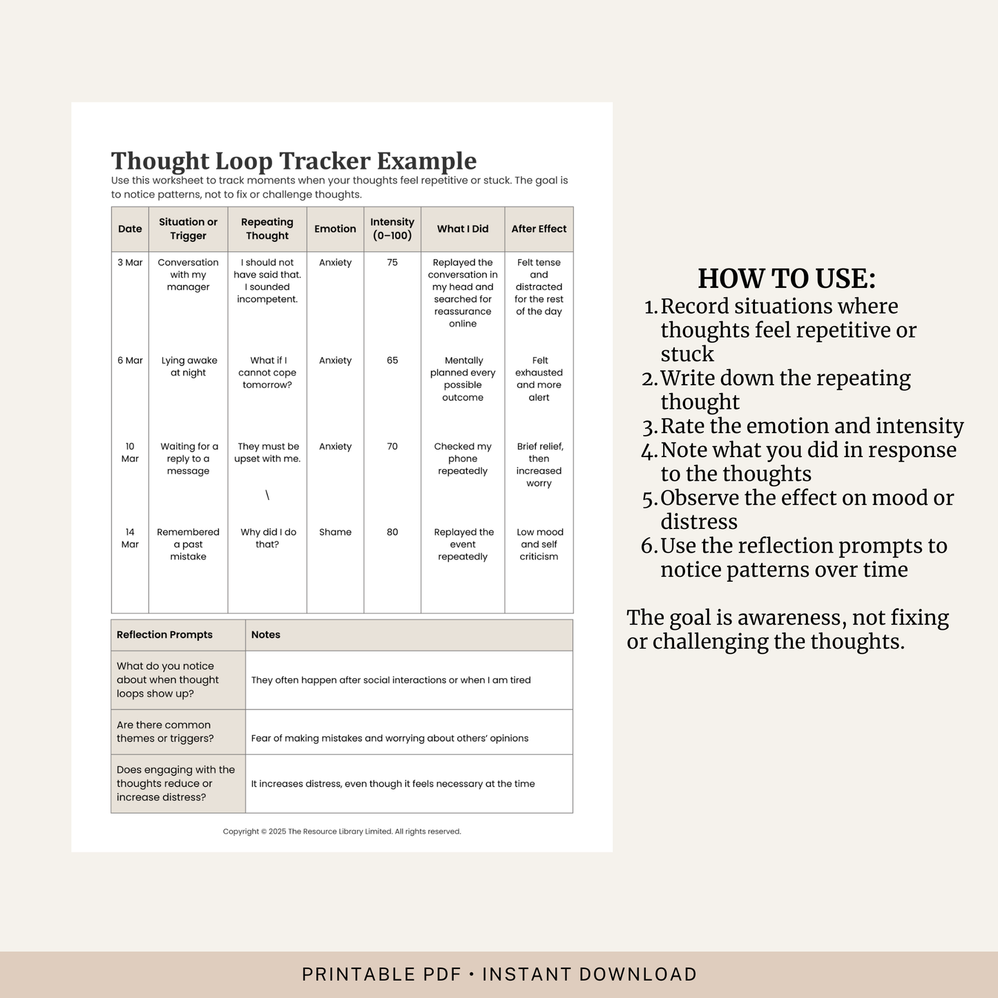 Thought Loop Tracker Worksheet
