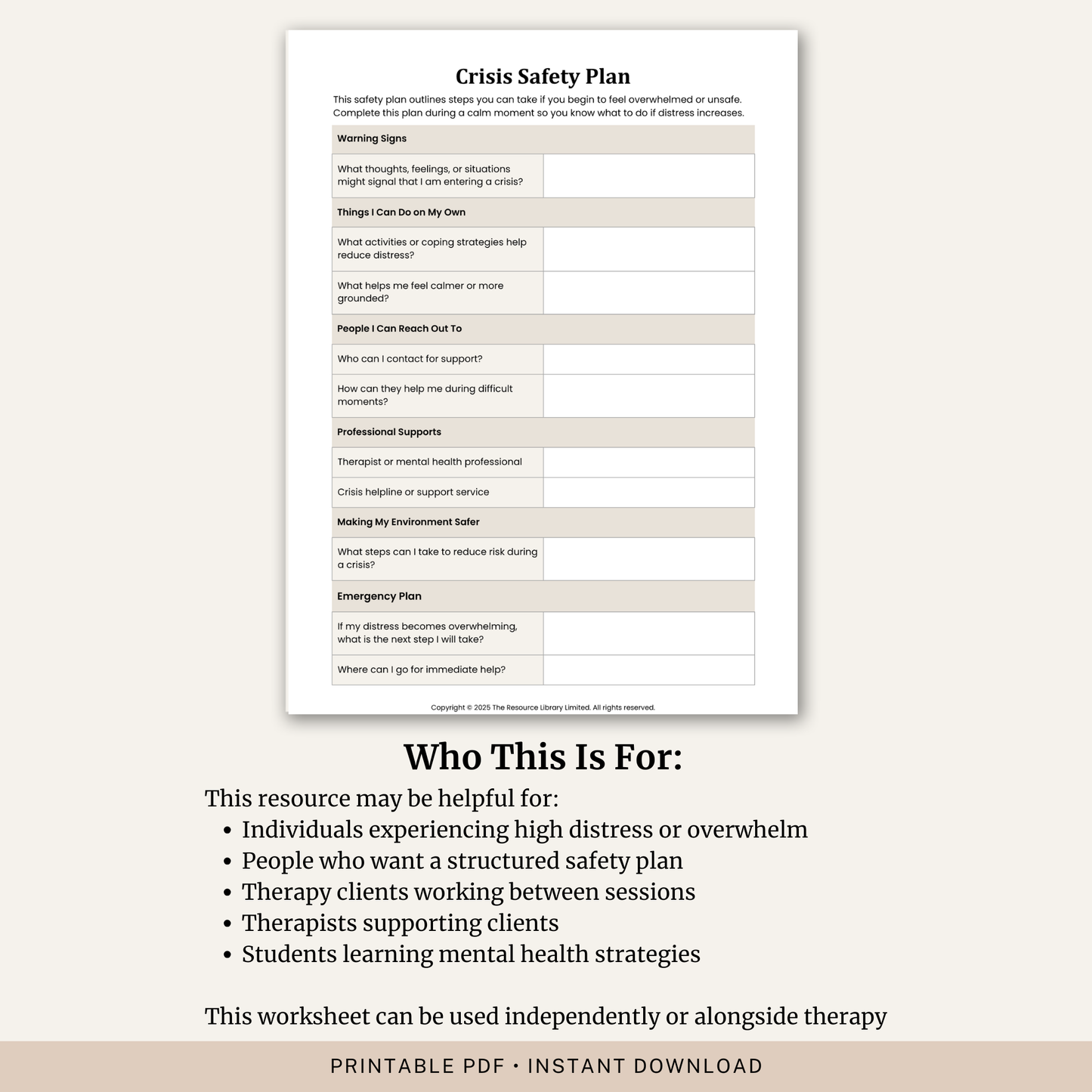 Crisis Safety Plan Worksheet