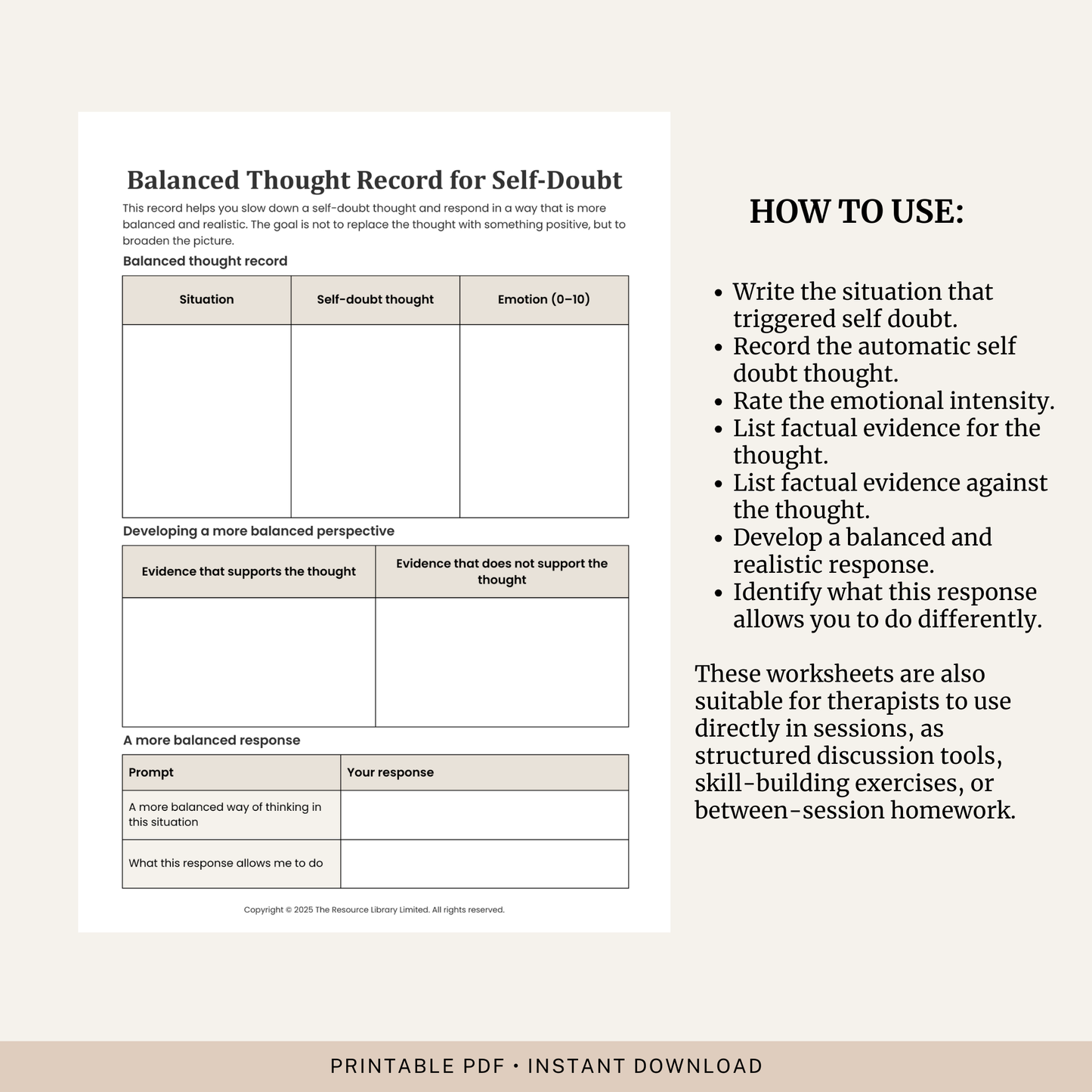 Balanced Thought Record for Self-Doubt