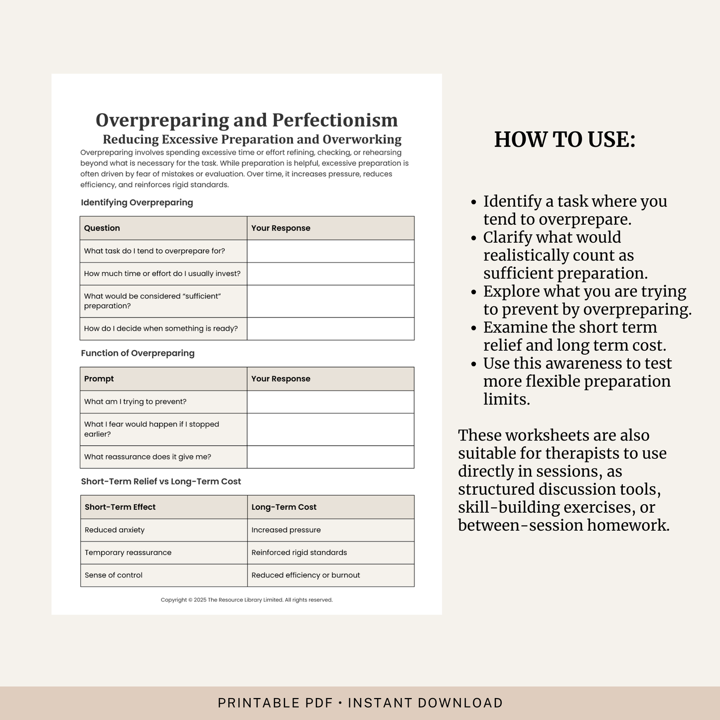 Overpreparing & Perfectionism Worksheet
