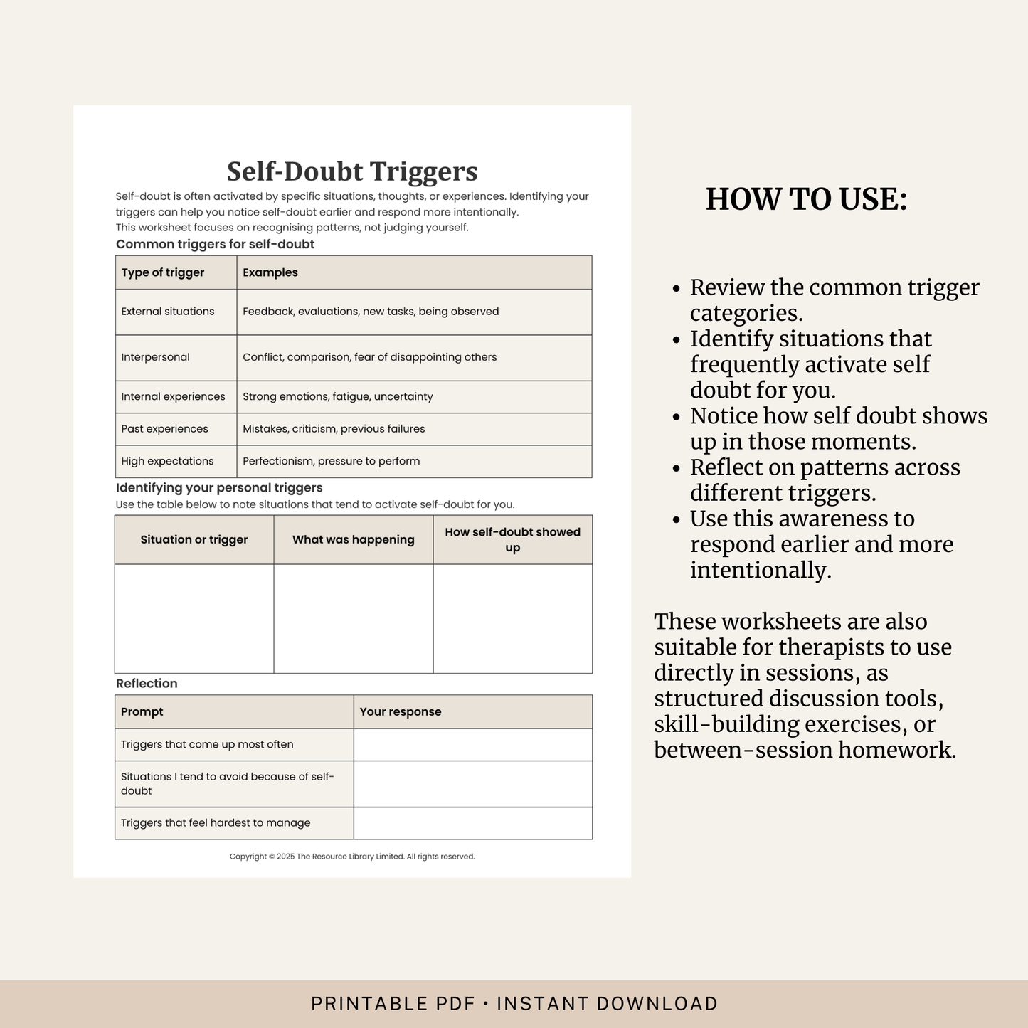Self-Doubt Triggers Worksheet