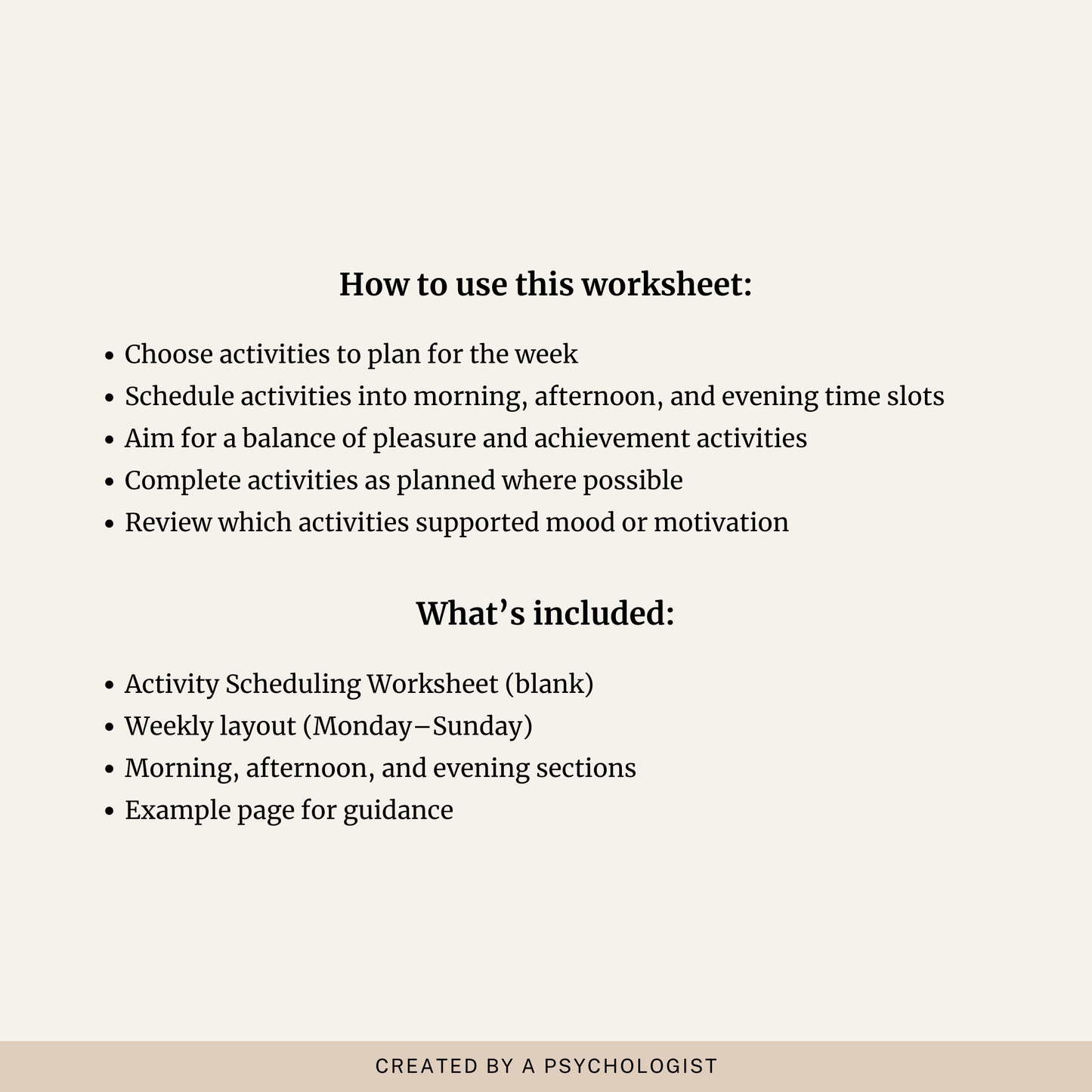 Activity Scheduling Worksheet