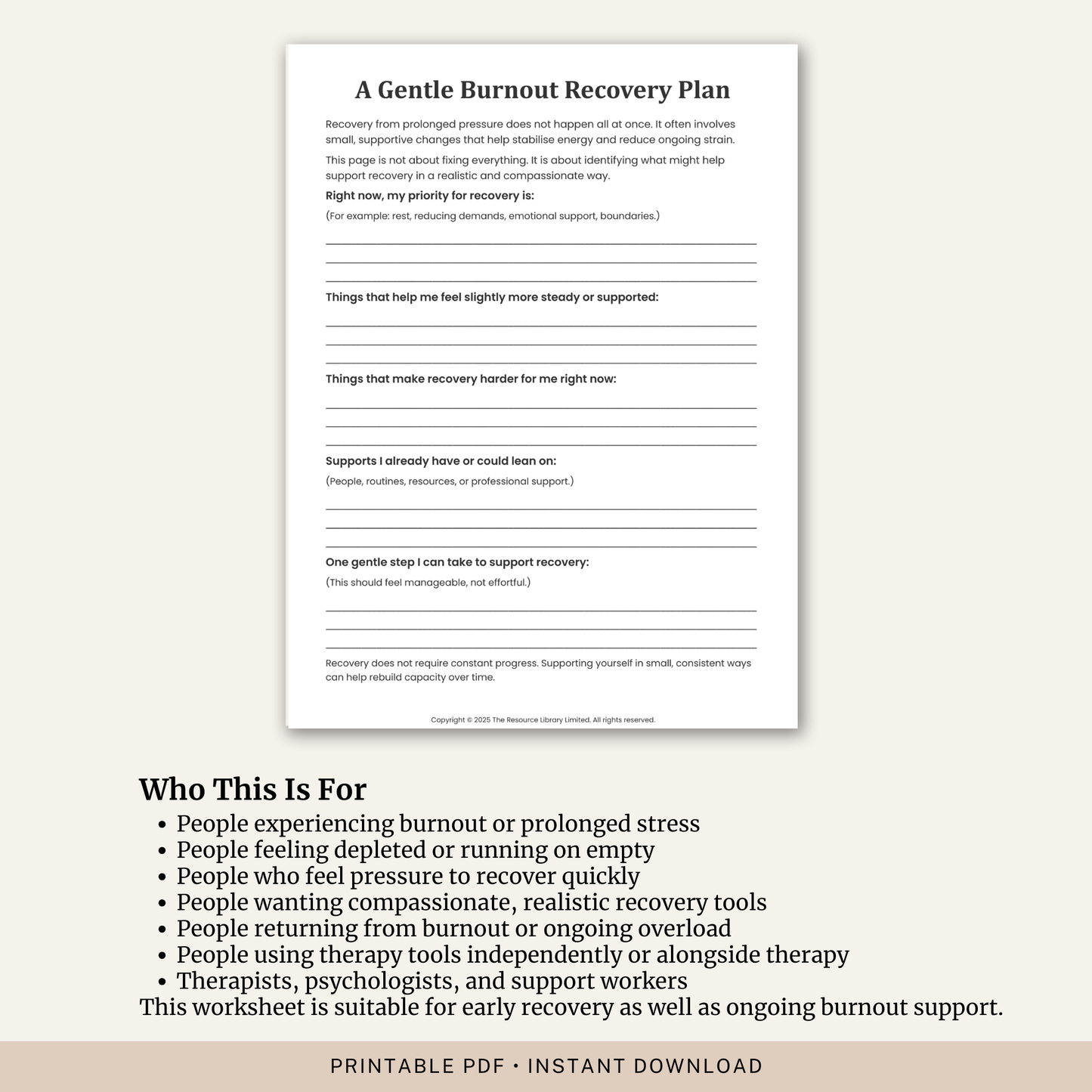 Burnout Recovery Plan Worksheet