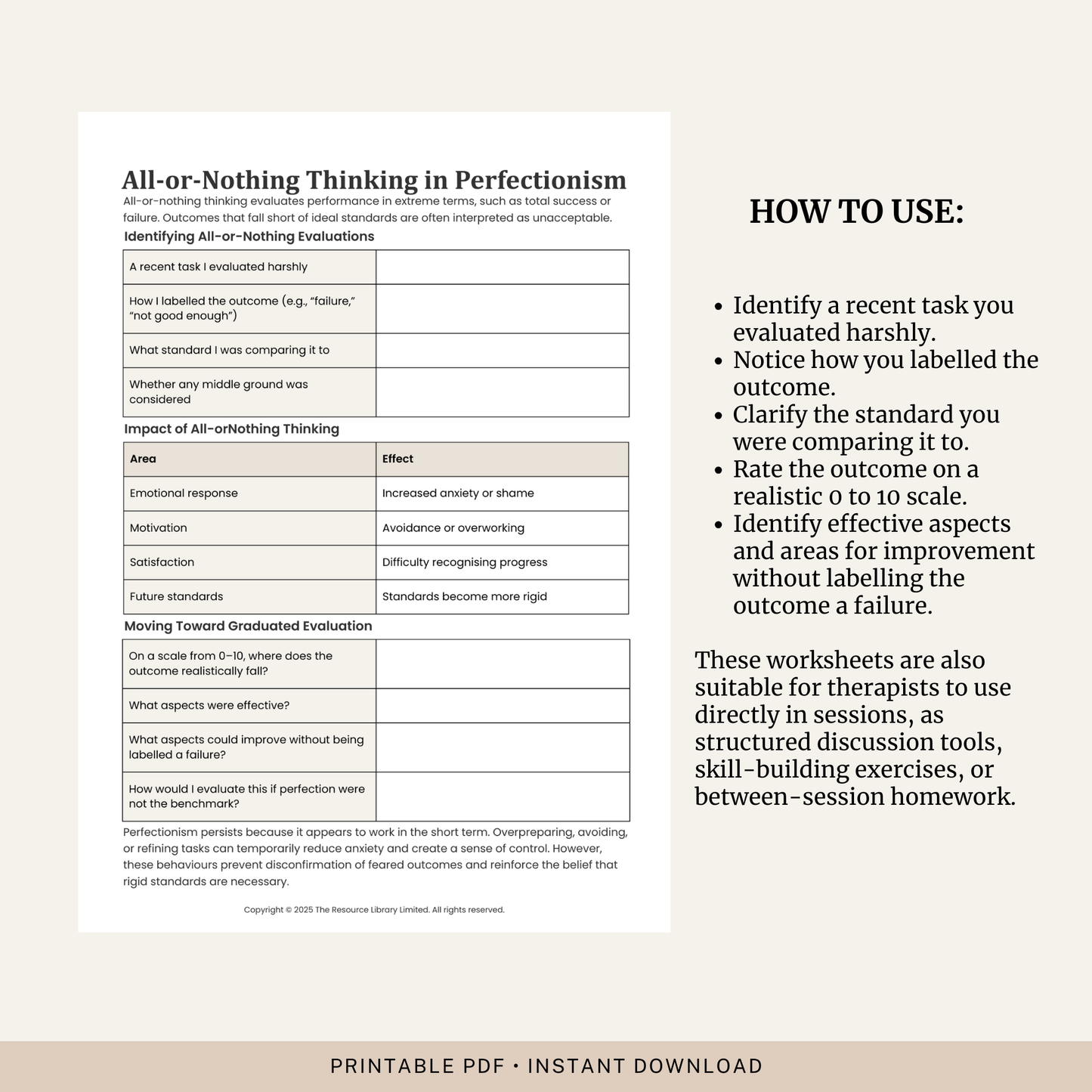 All-or-Nothing Thinking Perfectionism Worksheet
