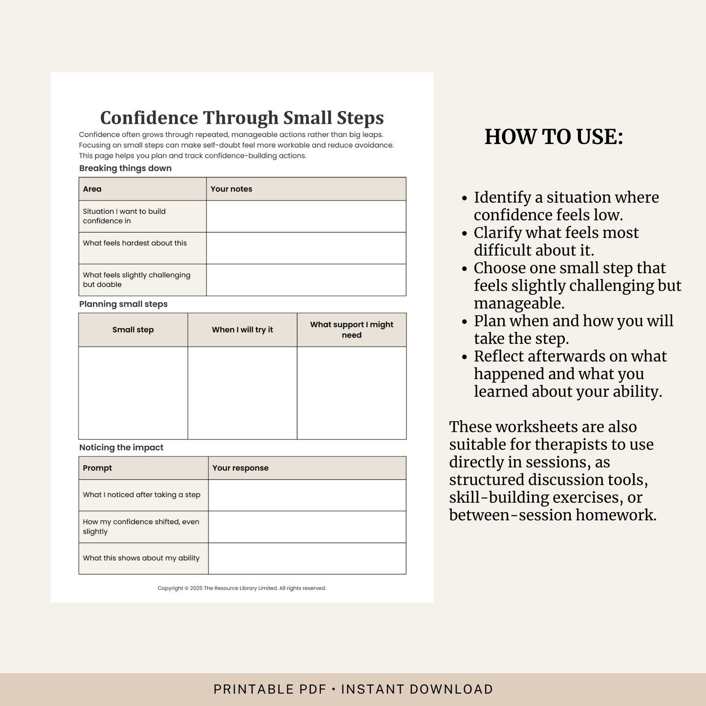 Confidence Through Small Steps Worksheet