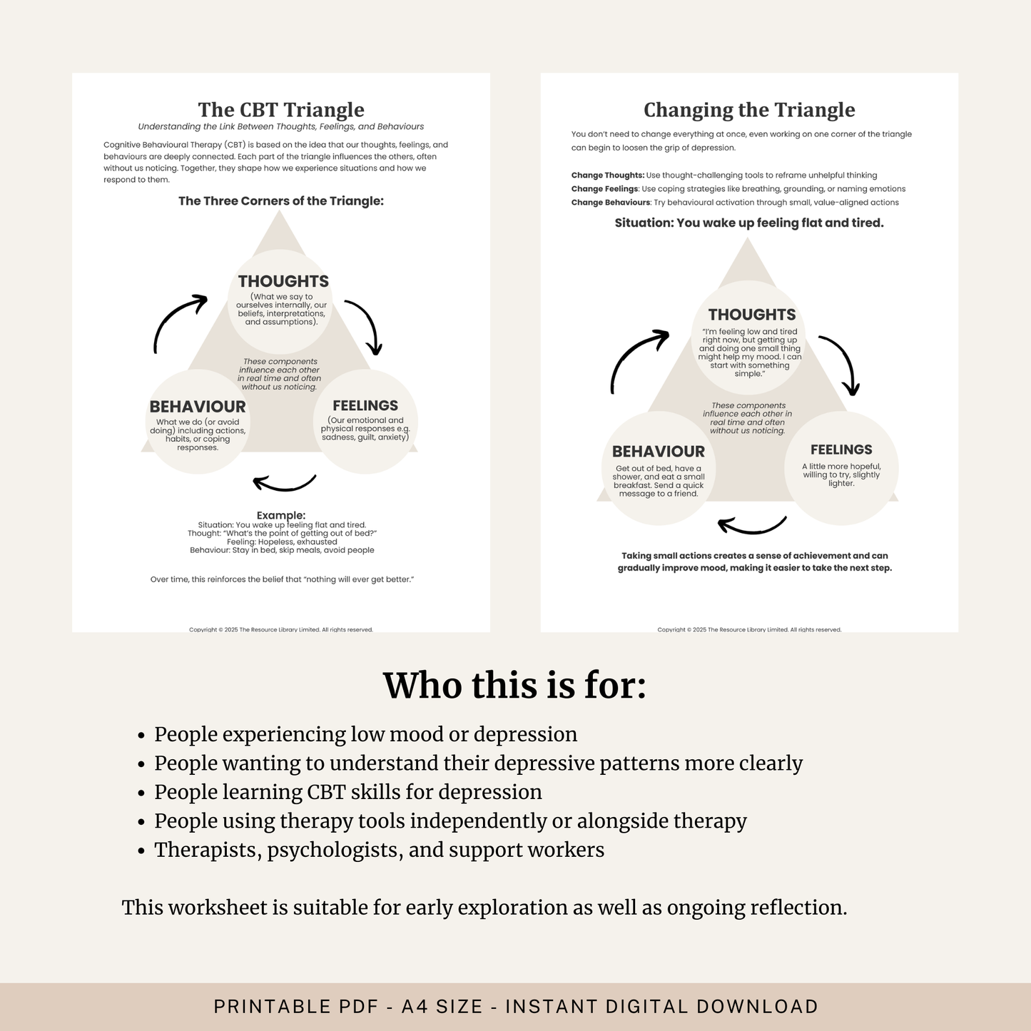 CBT Triangle for Depression Worksheets