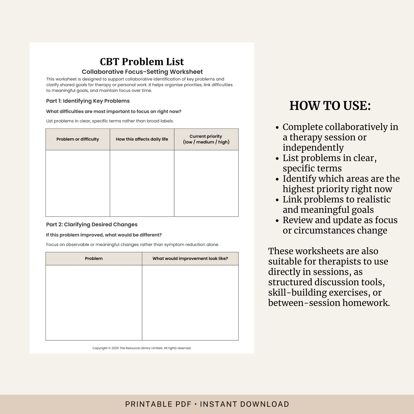 CBT Problem List Worksheet