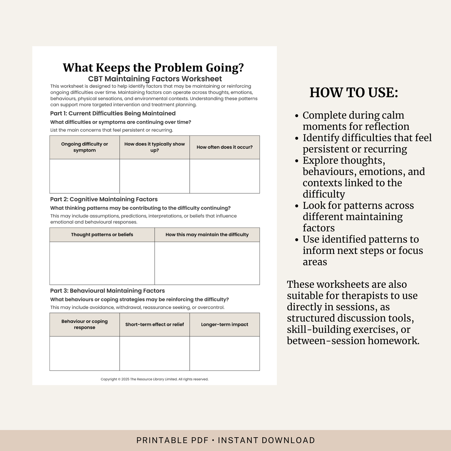 What Keeps the Problem Going? CBT Maintaining Factors Worksheet