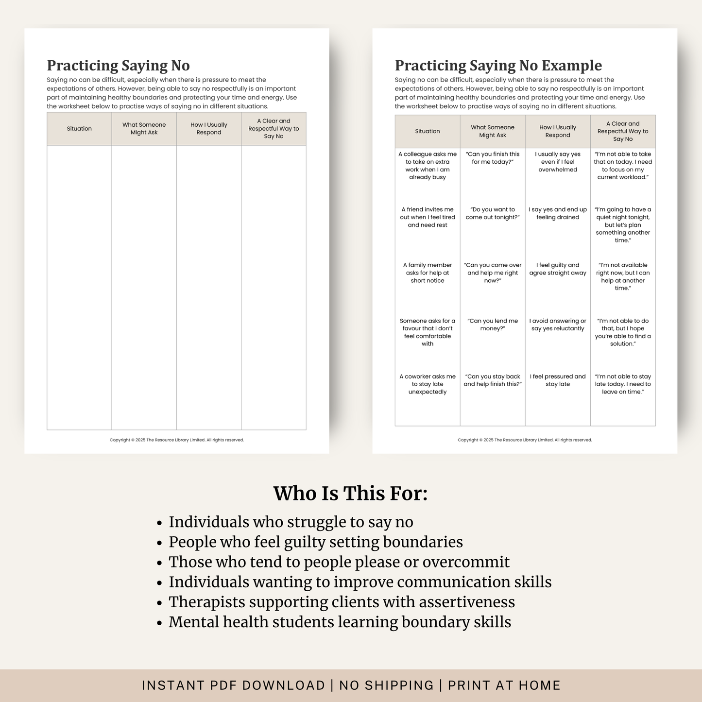 Practising Saying No Worksheet