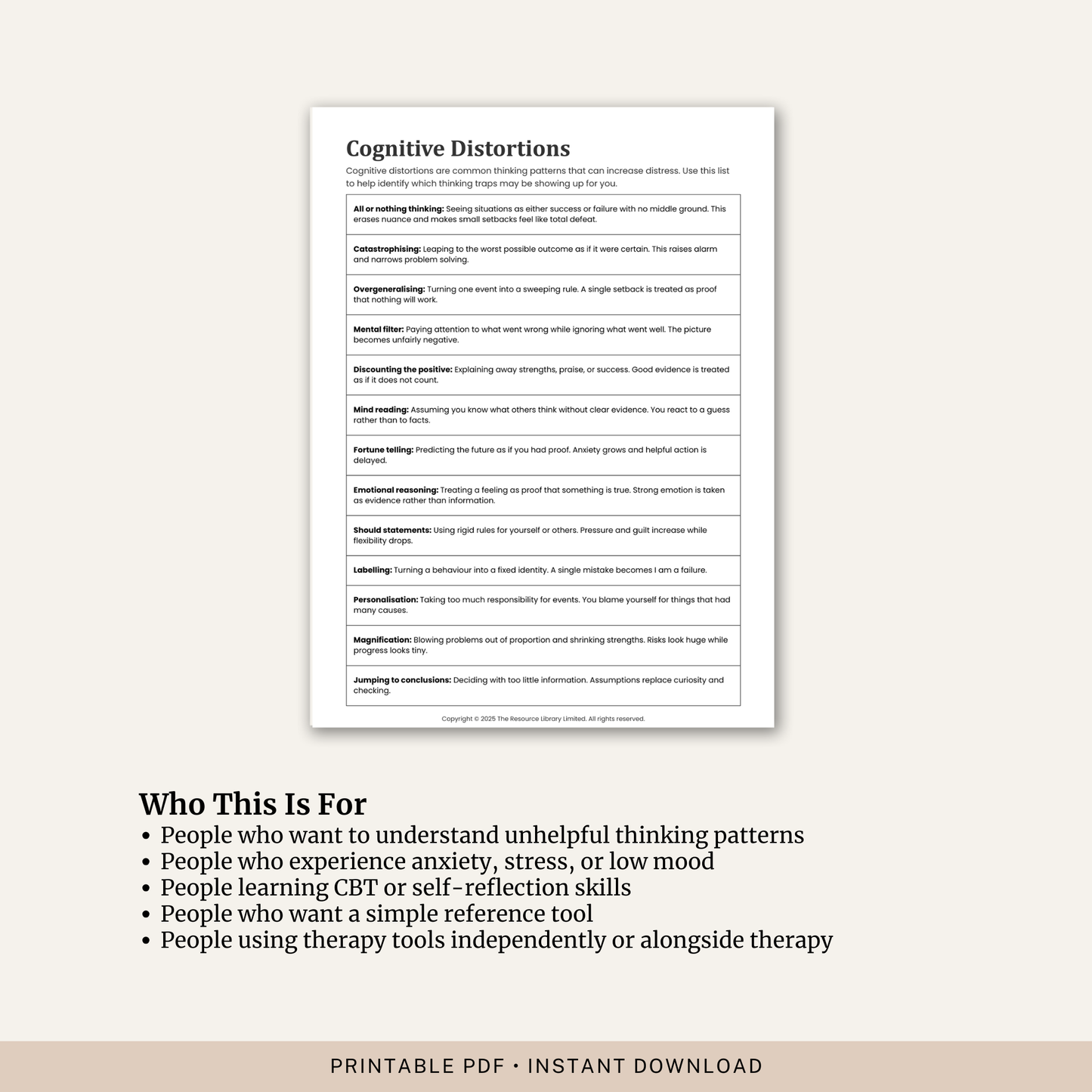 Cognitive Distortions Reference Sheet