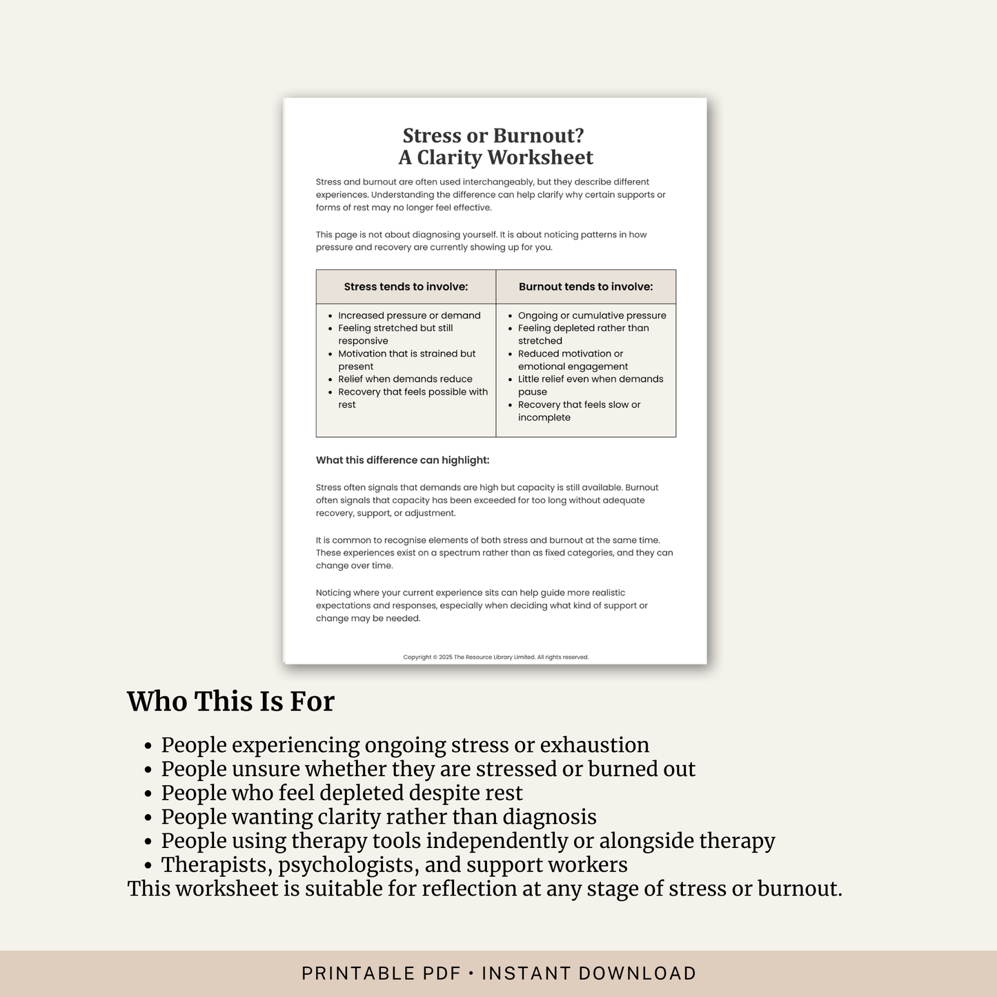 Stress or Burnout Clarity Worksheet