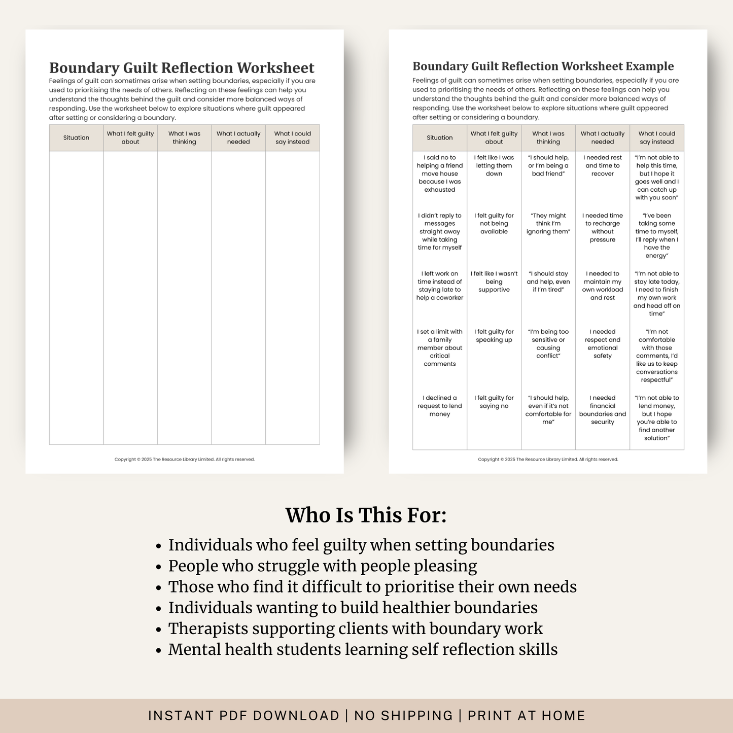 Boundary Guilt Reflection Worksheet