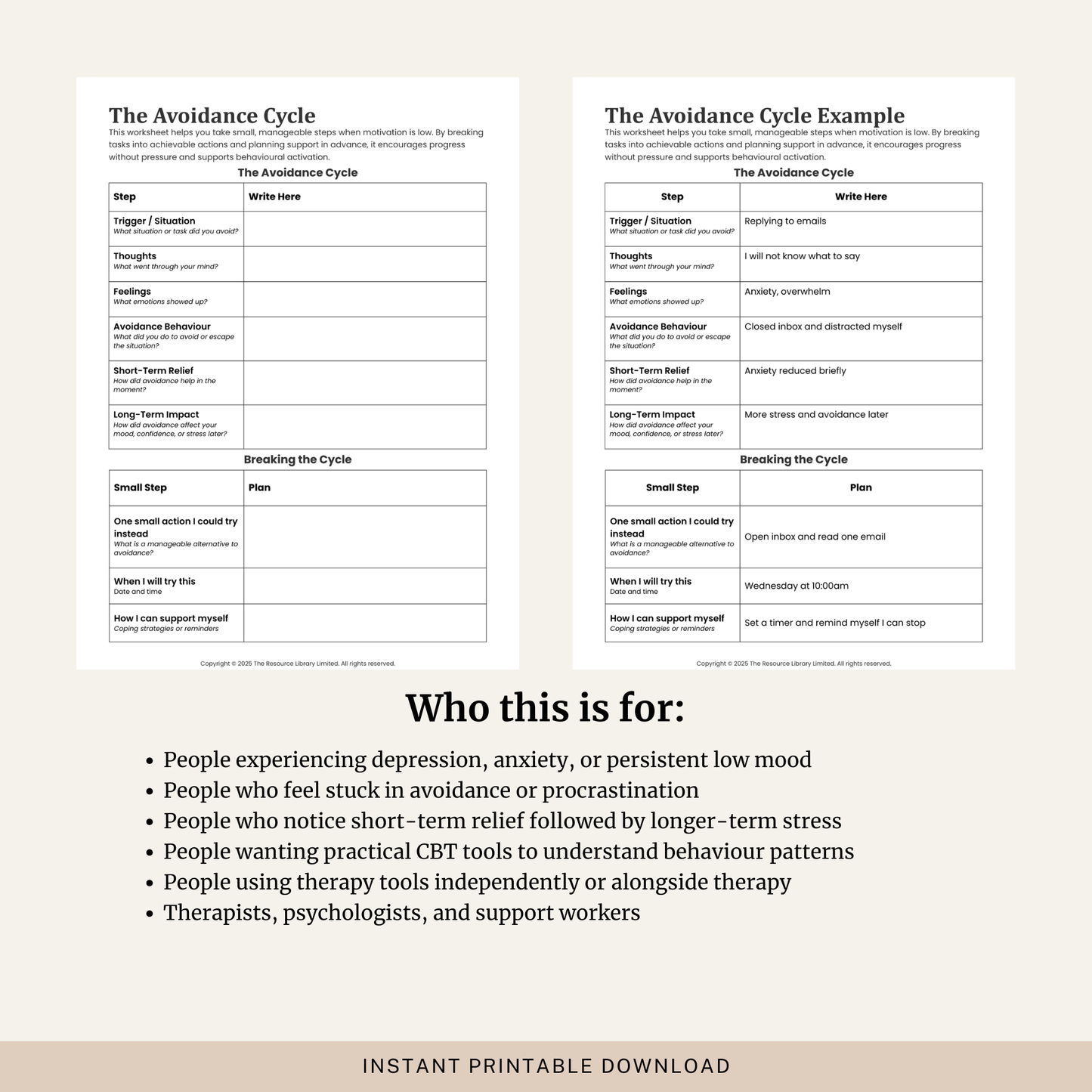 Avoidance Cycle Worksheet