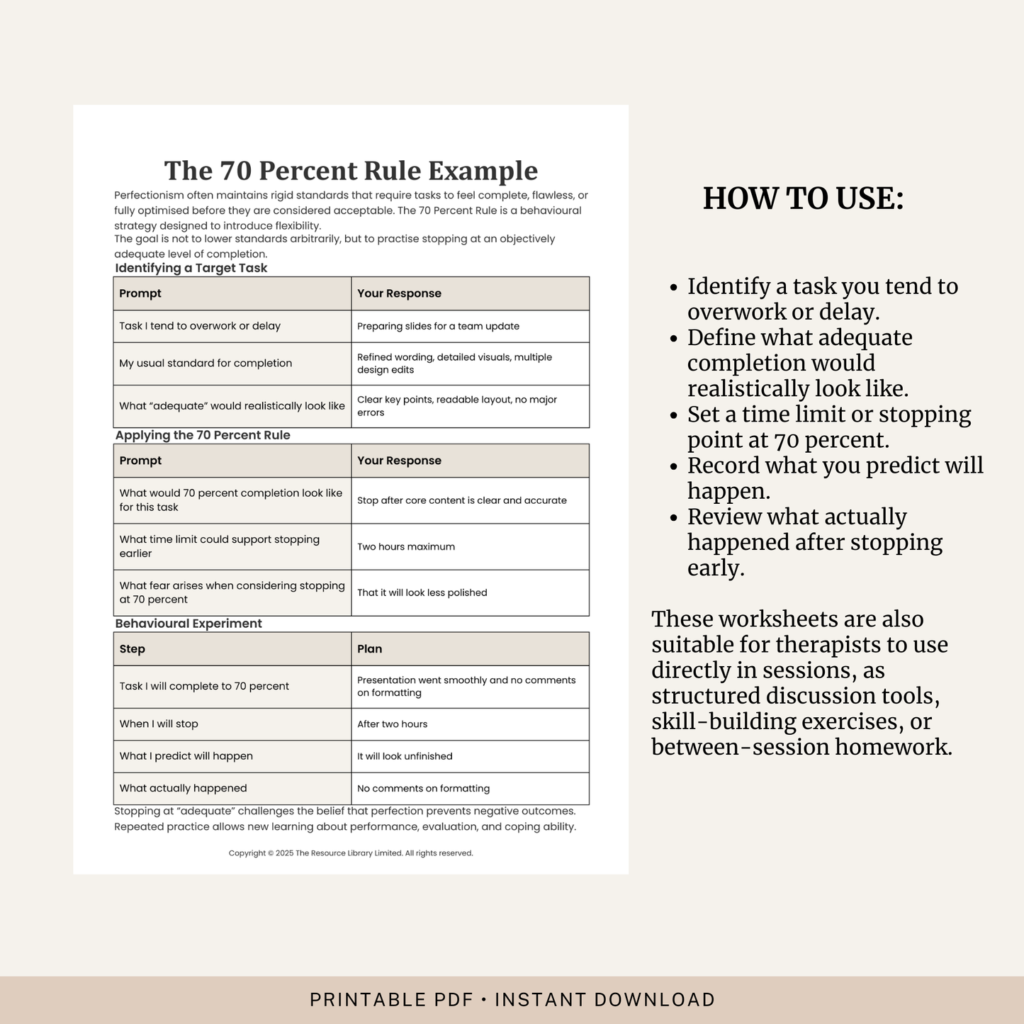 The 70 Percent Rule Worksheet