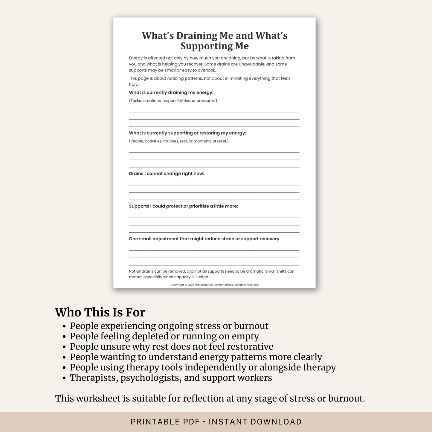 What’s Draining Me and What’s Supporting Me Worksheet