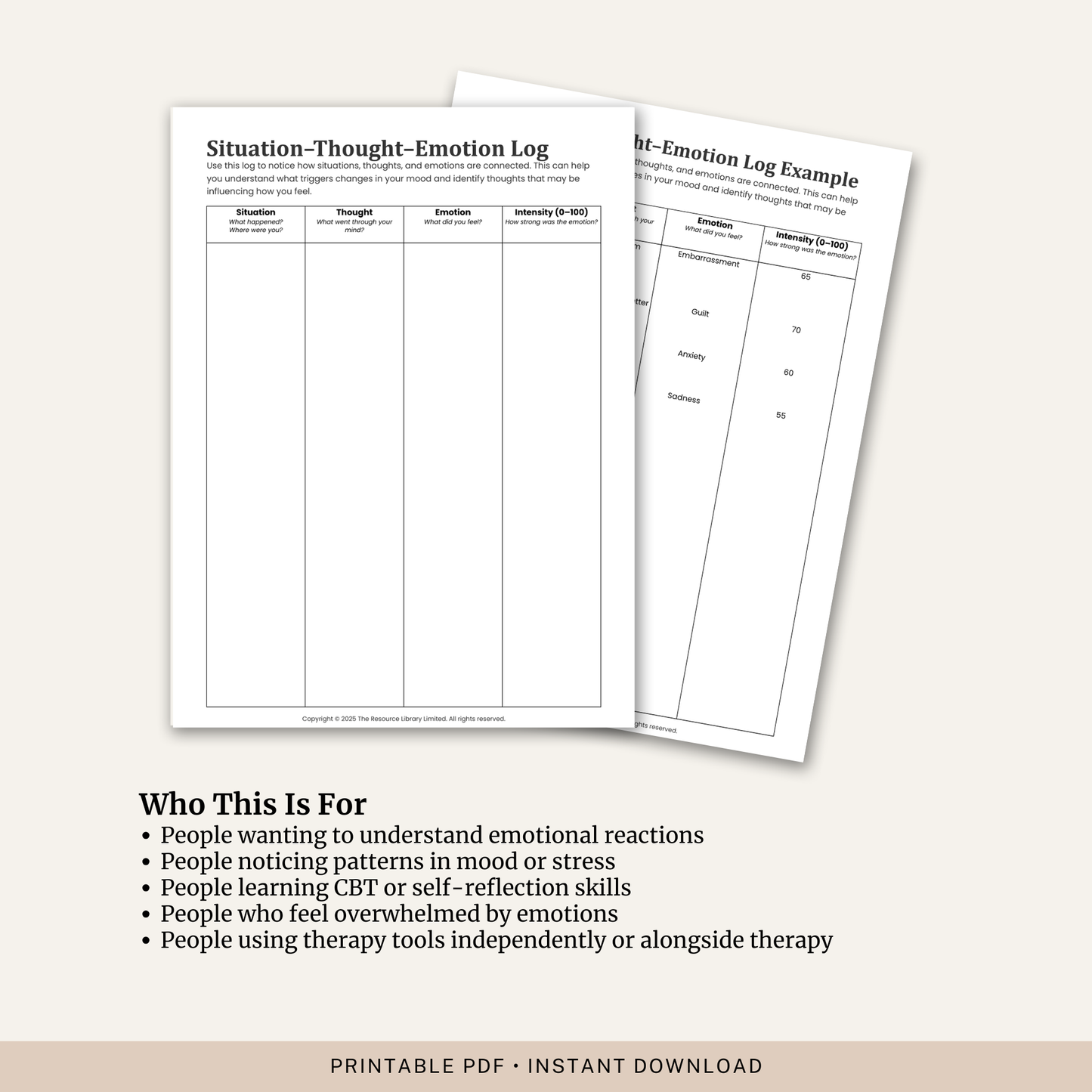 Situation–Thought–Emotion Log Worksheet