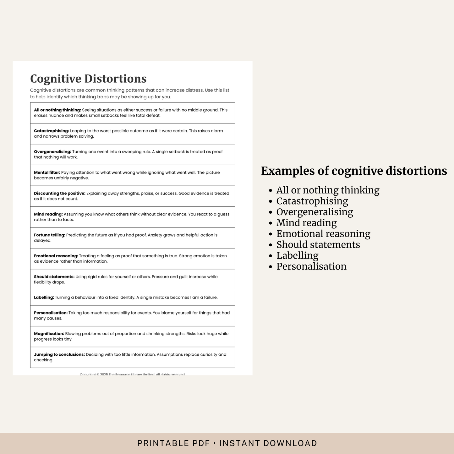 Identify the Thinking Trap Worksheet