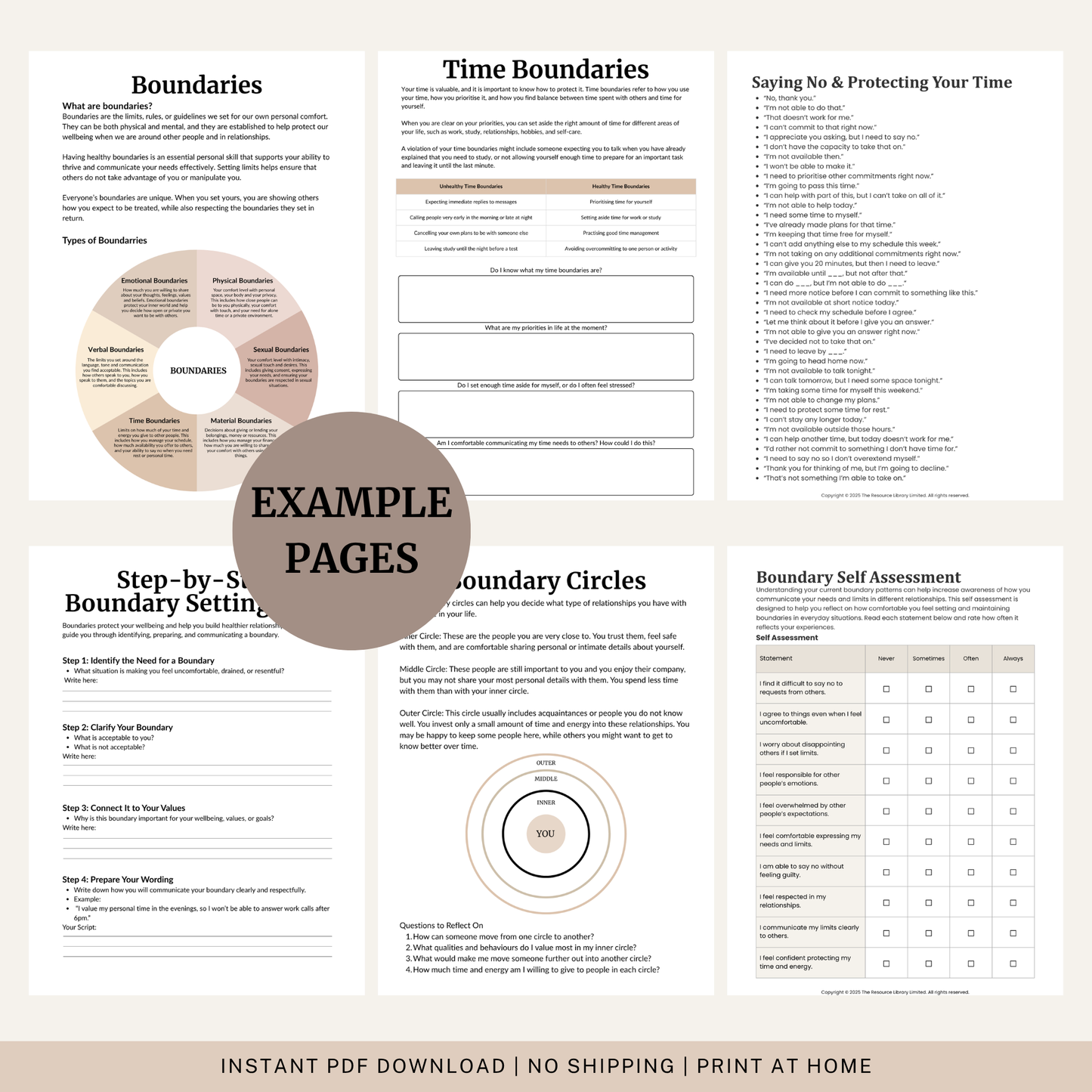 Complete Boundaries Bundle with healthy boundaries workbook, boundary worksheets, communication scripts, self-assessment and boundary setting planner