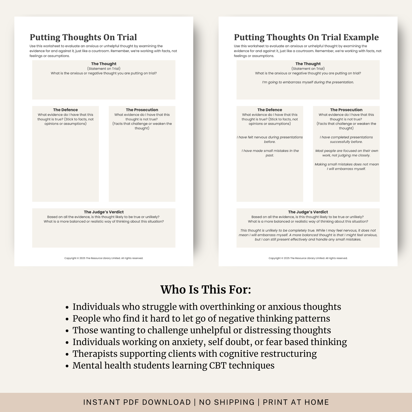 Putting Thoughts on Trial Worksheet