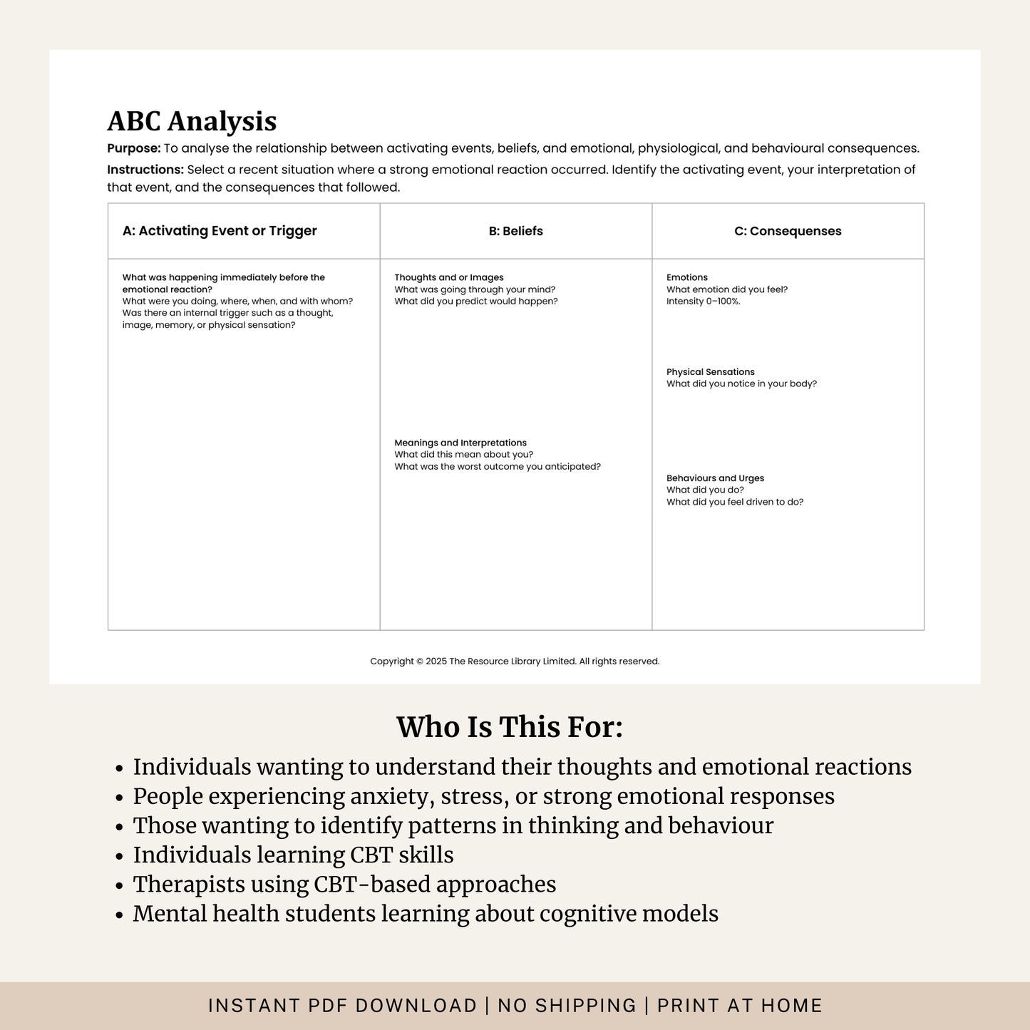 ABC Analysis Worksheet