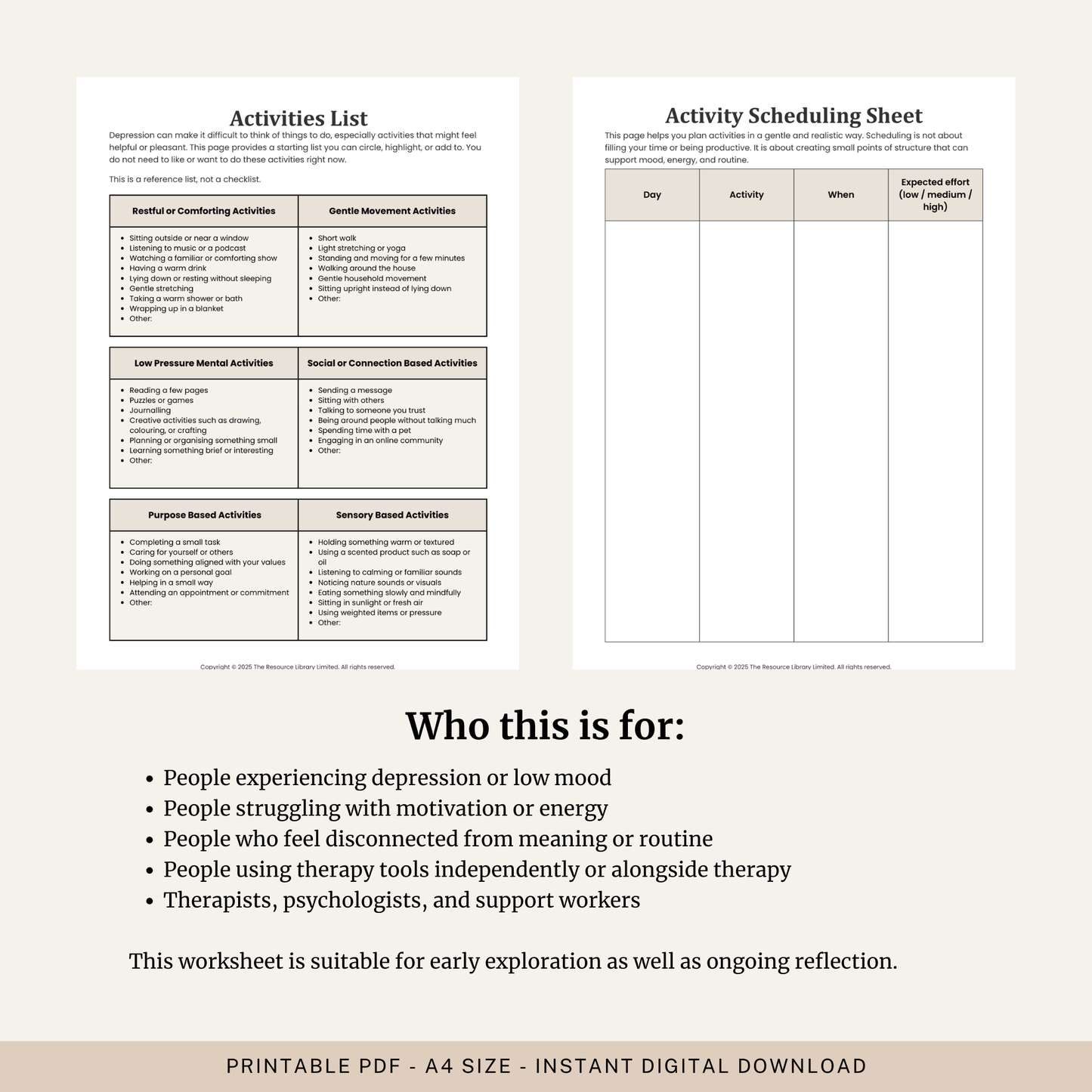 Behavioural Activation Activity Planner
