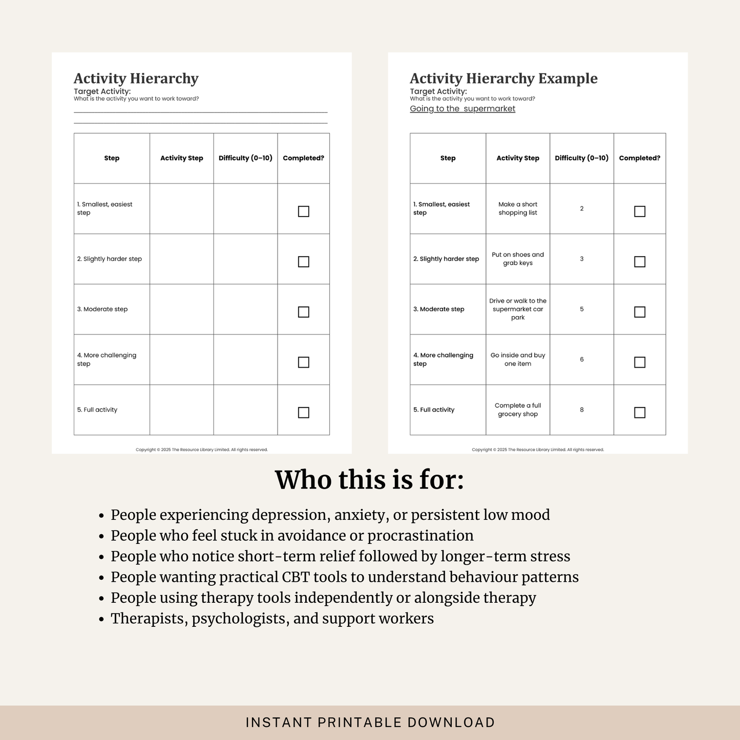 Activity Hierarchy Worksheet