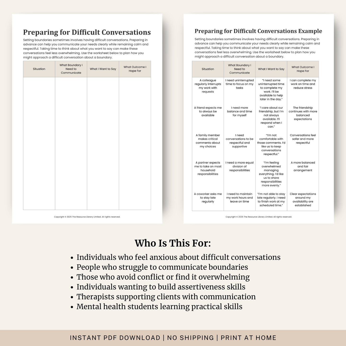 Preparing for Difficult Conversations Worksheet