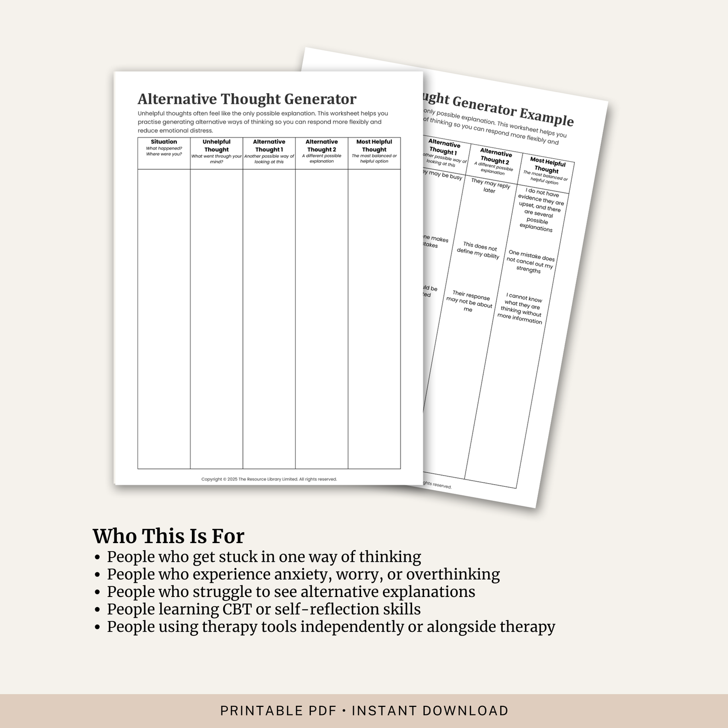Alternative Thought Generator Worksheet