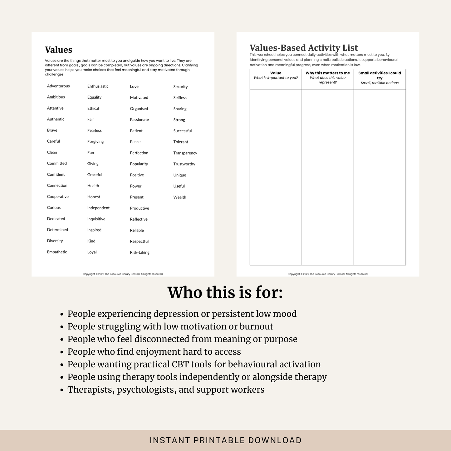 Values-Based Activity List