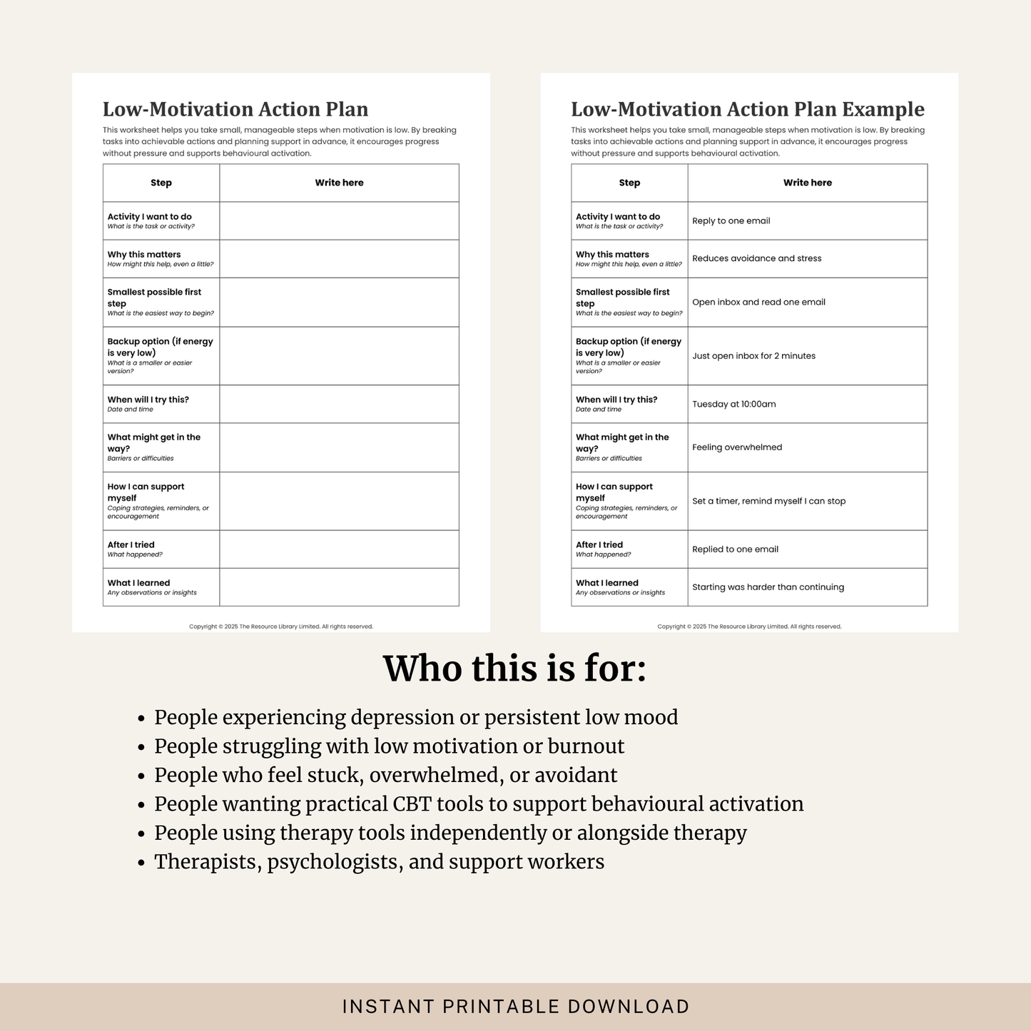 Low Motivation Action Plan Worksheet