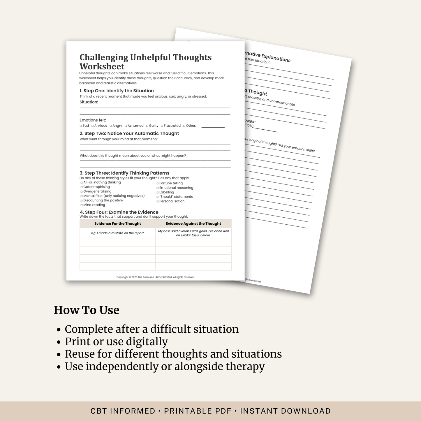 Challenging Unhelpful Thoughts Worksheet