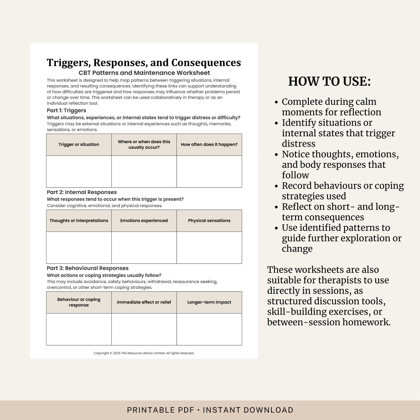 Triggers, Responses & Consequences Worksheet