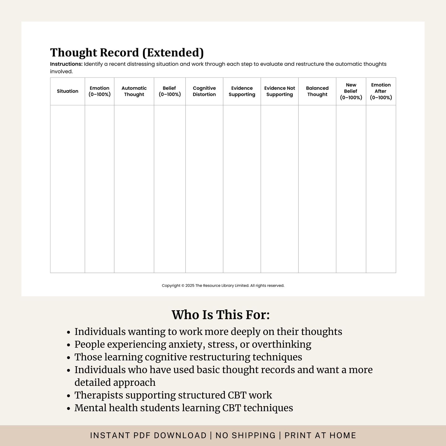 Thought Record (Extended) Worksheet