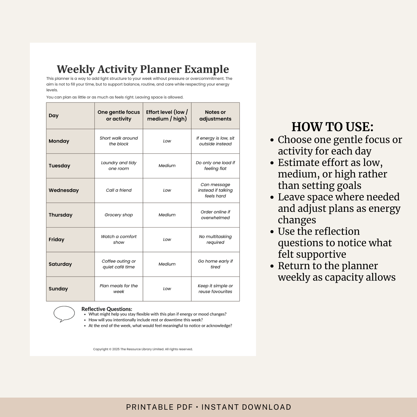 Weekly Activity Planner