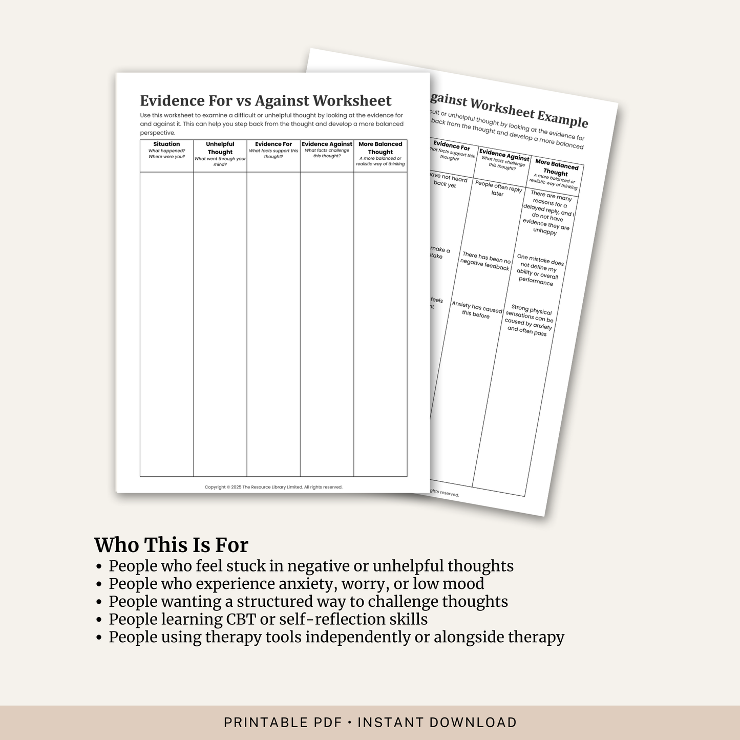 Evidence For vs Against Worksheet