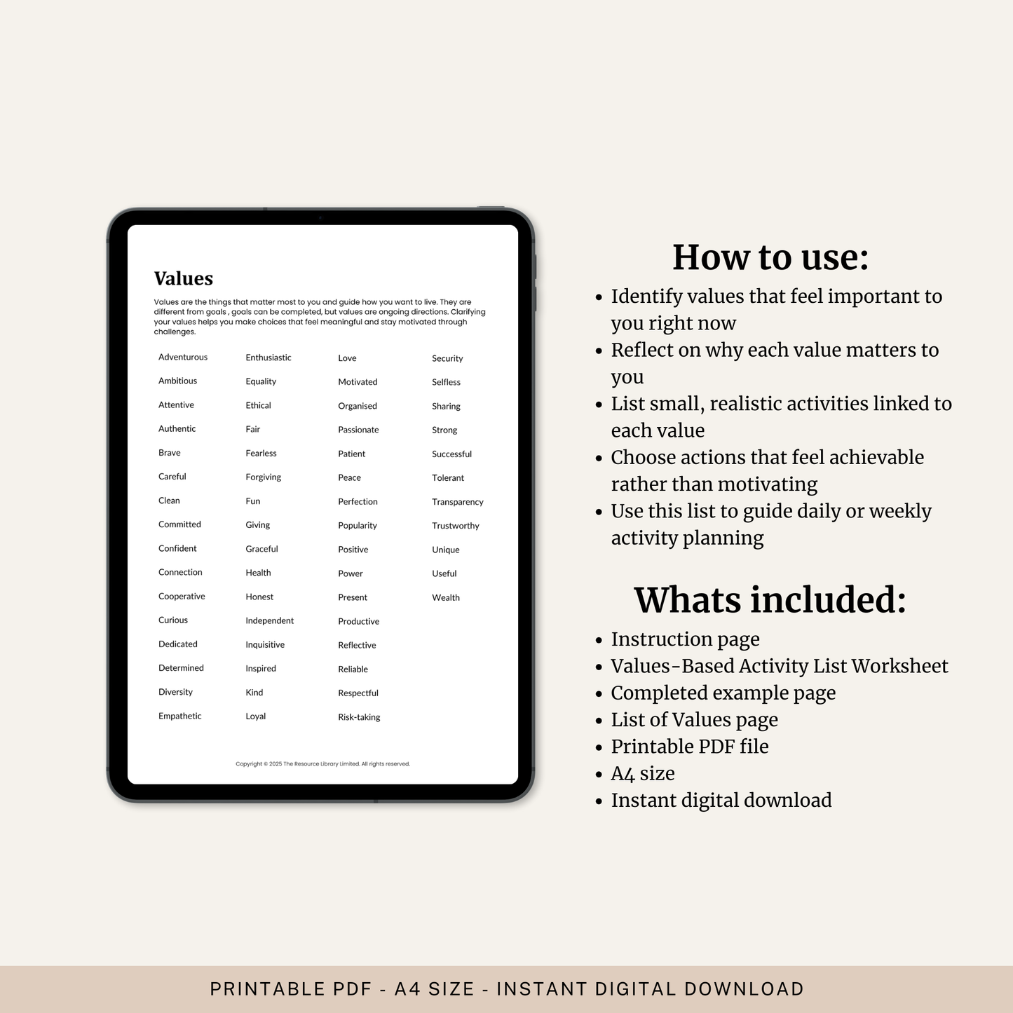Values-Based Activity List