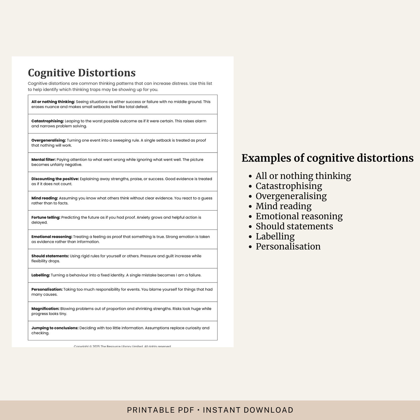 Cognitive Distortions Reference Sheet