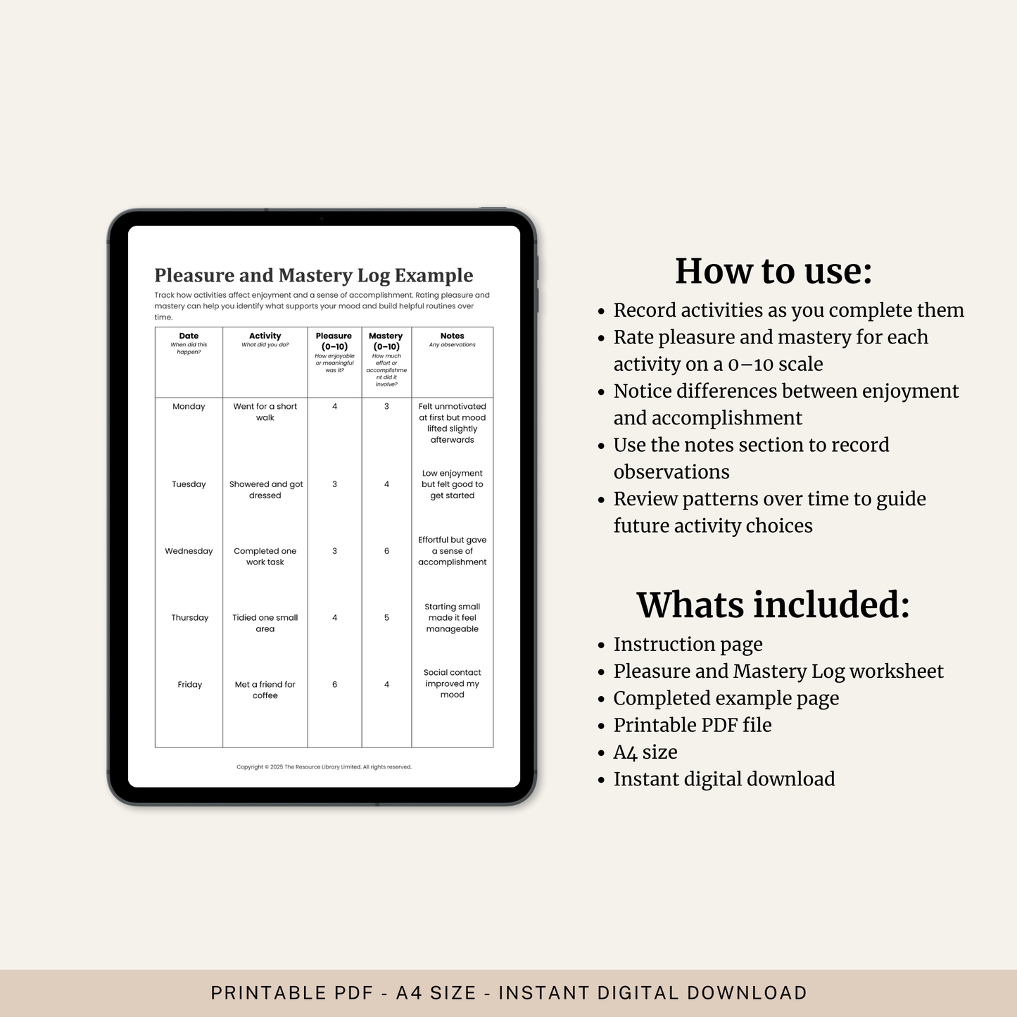 Pleasure and Mastery Log