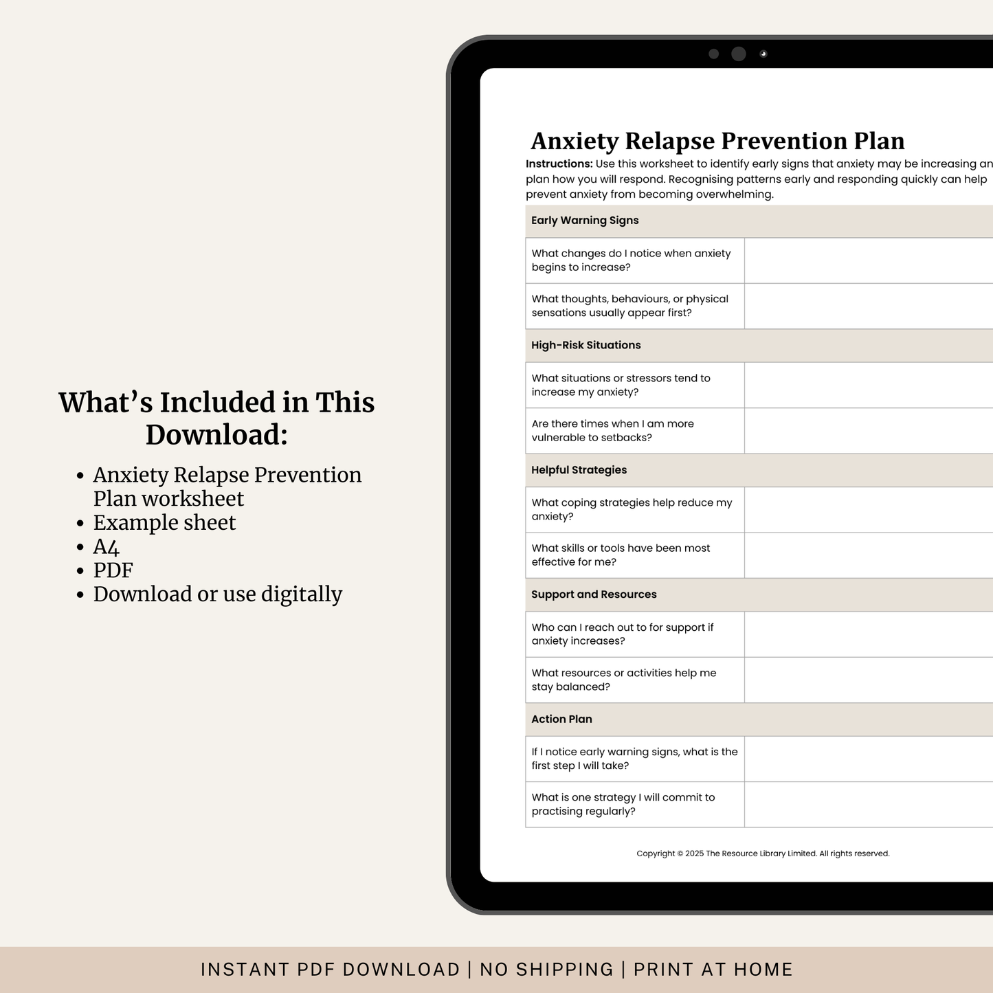 Anxiety Relapse Prevention Plan Worksheet