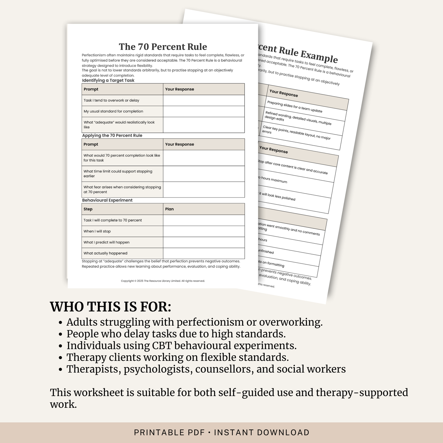 The 70 Percent Rule Worksheet