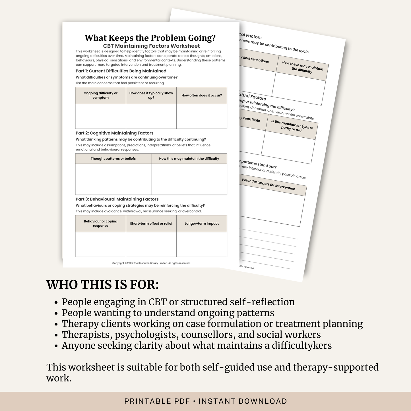 What Keeps the Problem Going? CBT Maintaining Factors Worksheet