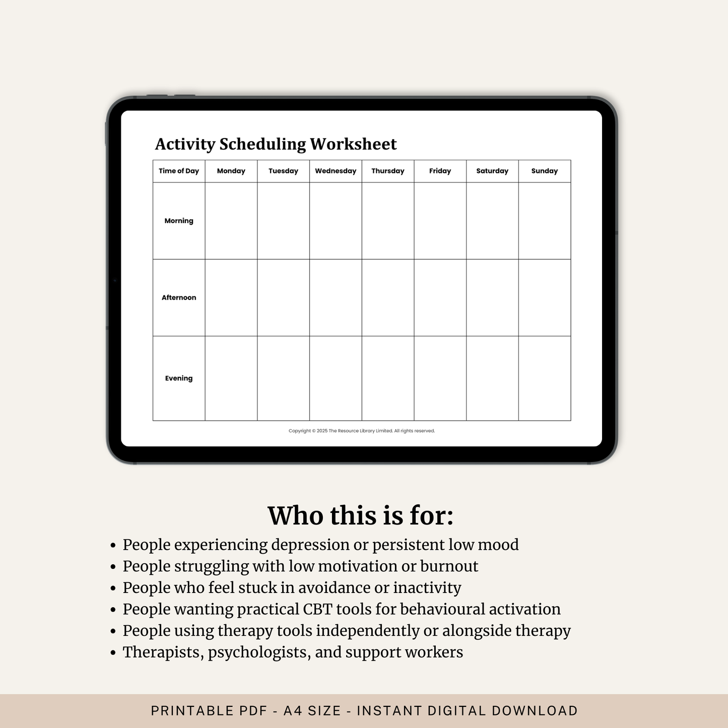 Activity Scheduling Worksheet