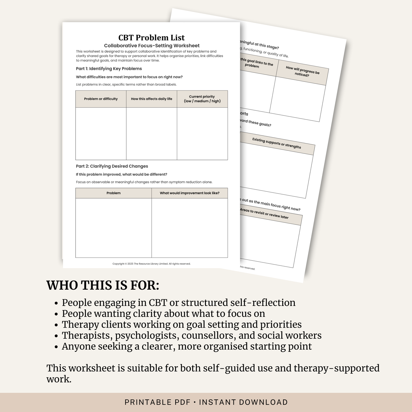 CBT Problem List Worksheet