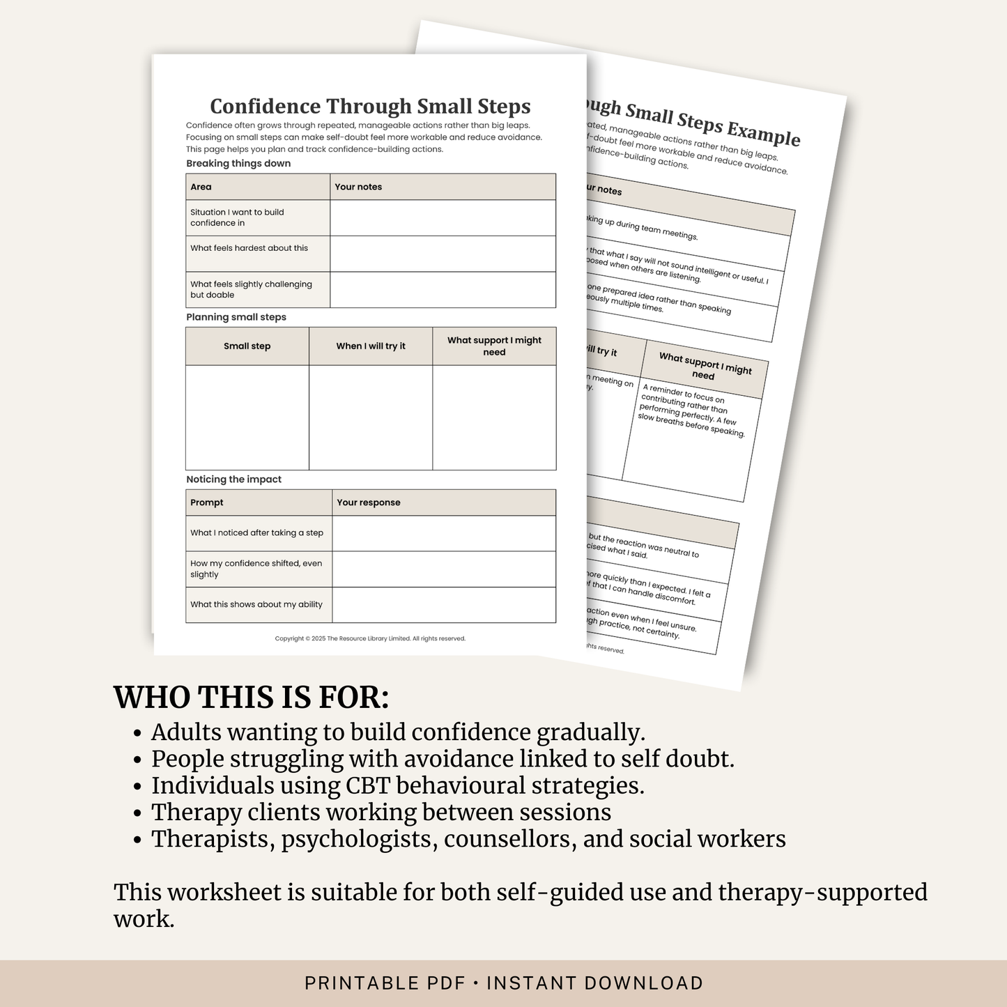 Confidence Through Small Steps Worksheet